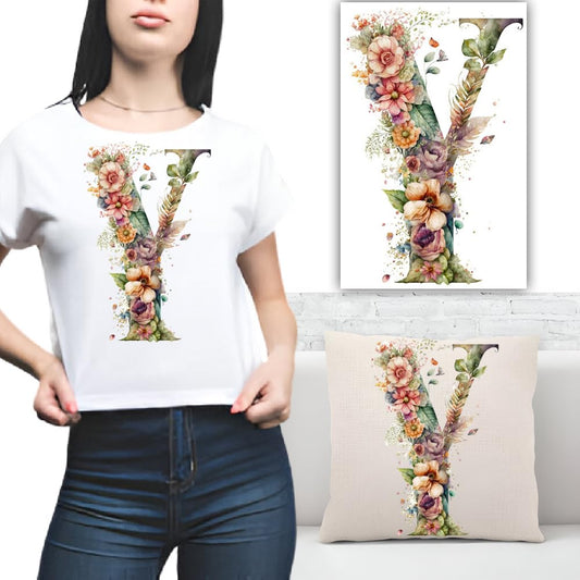 S.A.V.I 1PC Floral Alphabet Iron-On Patch – Washable Heat Transfer Sticker for DIY T-Shirts, Jeans, Pillows, Backpacks, Hats – Easy Applique with Beautiful Flower Design – Clothing  Accessories Patch (Y)