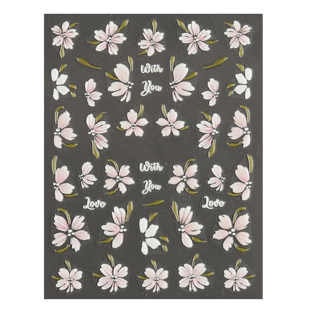 S.A.V.I 3 Sheets 5D Pink Floral Nail Art Stickers for Women – Self-Adhesive Decals, Easy Peel & Stick, Long-Lasting Manicure Decoration for Natural & Acrylic Nails, 10x7cm DIY Nail Designs