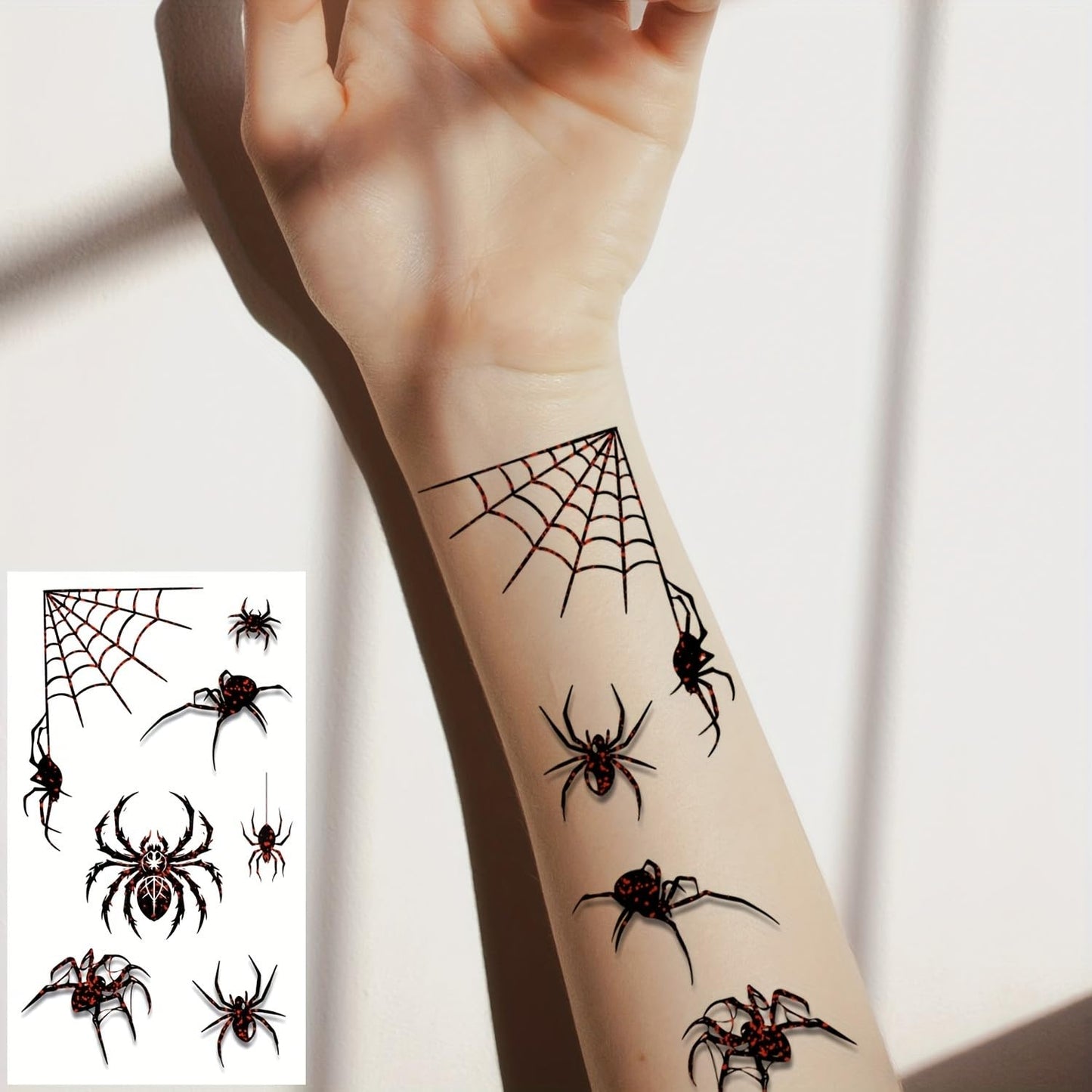 S.A.V.I 30 Pcs Spider Web Temporary Tattoos for Kids & Adults – Safe Non-Toxic Black & Red Halloween Designs, Waterproof Body Art Stickers – 9.7x5.7 cm Sheets, Long Lasting for Face, Arms, Hands (15)