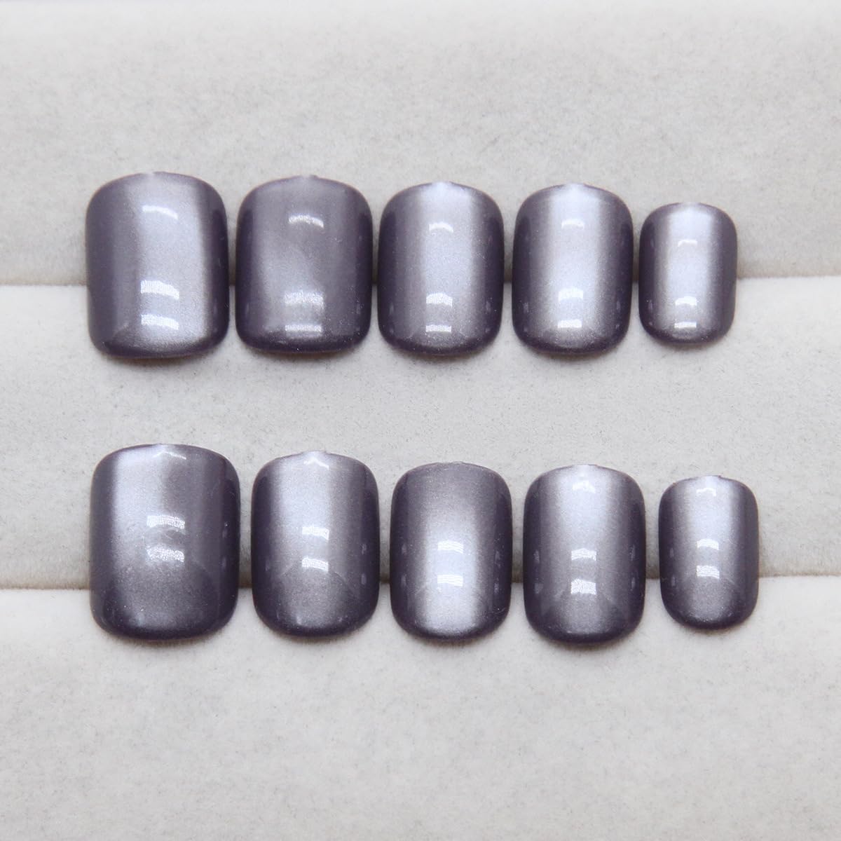 S.A.V.I Cat’s Eye Grey Short Square Fake Nails for Women – 24pcs Natural Glossy Press On Nails with Glue & Adhesive Tabs, Durable Reusable Nail Art Kit for Stylish DIY Manicure at Home