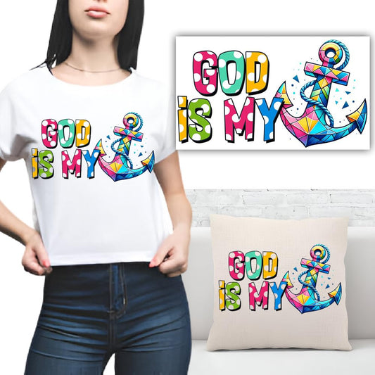 S.A.V.I 1PC Vibrant 'God is My Anchor' Iron-On Heat Transfer Patch – Washable DIY Fabric Sticker for T-Shirts, Hoodies, Jeans, Pillows – Easy Customization for Clothing, Bags  Accessories