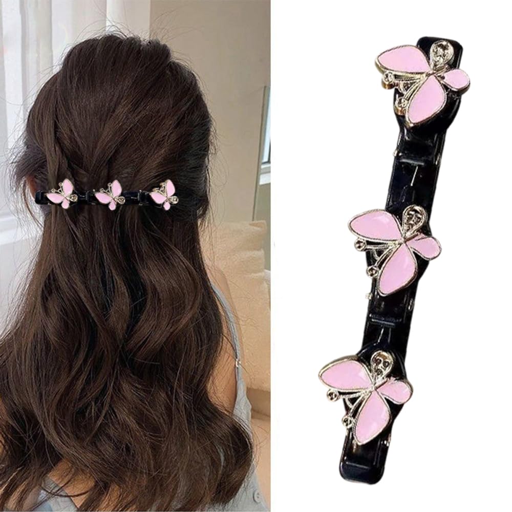 S.A.V.I 2pcs Hair Claw Clips for Girls & Women | 9cm Black Plastic Hair Clips with Pink Butterfly Design | Stylish Hair Accessories for Kids | Strong Grip Small Clutcher for Daily