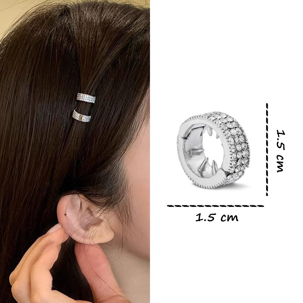 S.A.V.I 2 Pcs Silver Rhinestone Hair Ring Clips for Women & Girls | 1.5cm Round Metal Crystal Hair Pins | Stylish Sparkling Hair Accessories for Party, Wedding & Daily