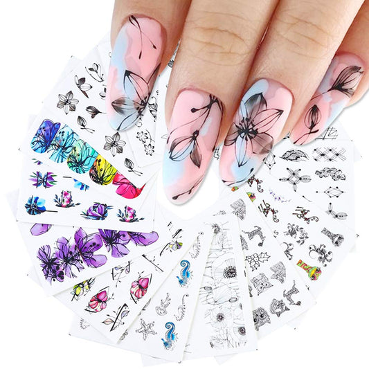 S.A.V.I 14 Sheets of DIY Nail Art Water Transfer Decals Flower Series Nail Tattoo Stickers