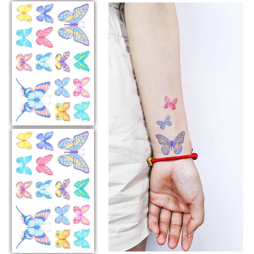 S.A.V.I Set of 2 Sheets - Vibrant Butterfly Temporary Tattoos for Kids (12x7.5 cm) | Safe  Non-Toxic | Easy to Apply  Remove | Long-Lasting  Waterproof | Ideal for Parties, Festivals  Gifting