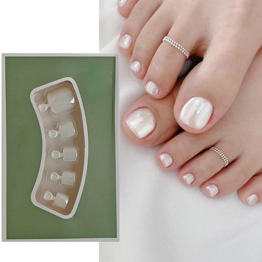 S.A.V.I 24 PCS Short Natural Shape Pearl White False Toe Nails | DIY Pedicure Press-On Nails | Comfortable, Durable  Easy to Apply | Elegant Natural Look for Casual  Special Occasions | Reusable False Nails