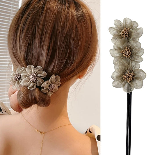 S.A.V.I Gold Floral Net Hair Curler Clip for Women | Soft Bun Maker with Elastic Band | Elegant Flower Design Hair Styling Tool for Long & Medium Hair | Lightweight & Easy to Use