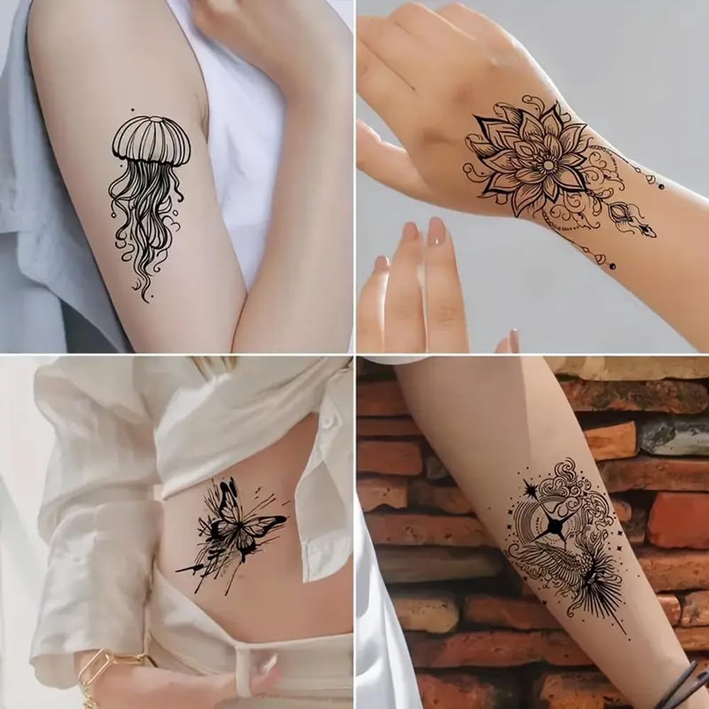 S.A.V.I 30 Pcs Black Temporary Tattoo Stickers for Women & Girls – Safe Non-Toxic Floral, Butterfly, Feather, Tribal, Wolf & Spider Designs – Waterproof Long-Lasting Body Art for Arm, Wrist, Shoulder (11)