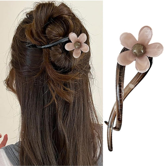 S.A.V.I Pink Flower Hair Clip for Women  Girls | Stylish Floral Hair Accessory | Elegant Tortoise Shell Hairpin | Durable  Lightweight | Perfect for Daily, Weddings, Party  Gifting | 1 Pc
