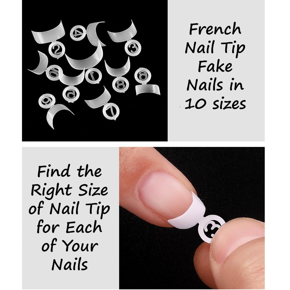 S.A.V.I 500 Pcs French Nail Tip Fake Nails – White Curved Acrylic Nail Tips for Manicure | 10 Sizes Artificial Nail Extensions for Women & Salons | Natural Look for DIY & Professional Use