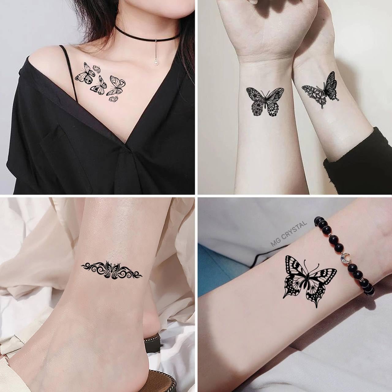 S.A.V.I 30 Pcs Black Butterfly Temporary Tattoos for Women & Girls | Safe Non-Toxic Waterproof Body Art Stickers | 9.7x5.7cm Minimal Design for Wrist, Neck, Shoulder | Easy to Apply & Remove (16)