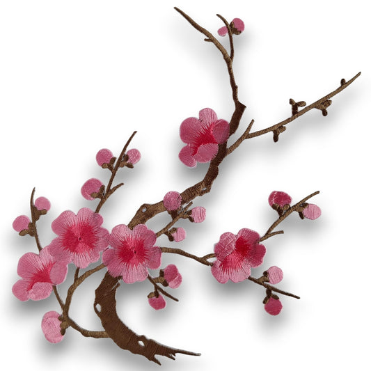 S.A.V.I 3D Cherry Blossom Embroidery Patch – Pink Floral Iron-On Applique for Clothes | 7x6.1 inch Decorative Sticker for Jackets, Kurtis, Bags, DIY Crafts | Pre-Glued for Easy Use