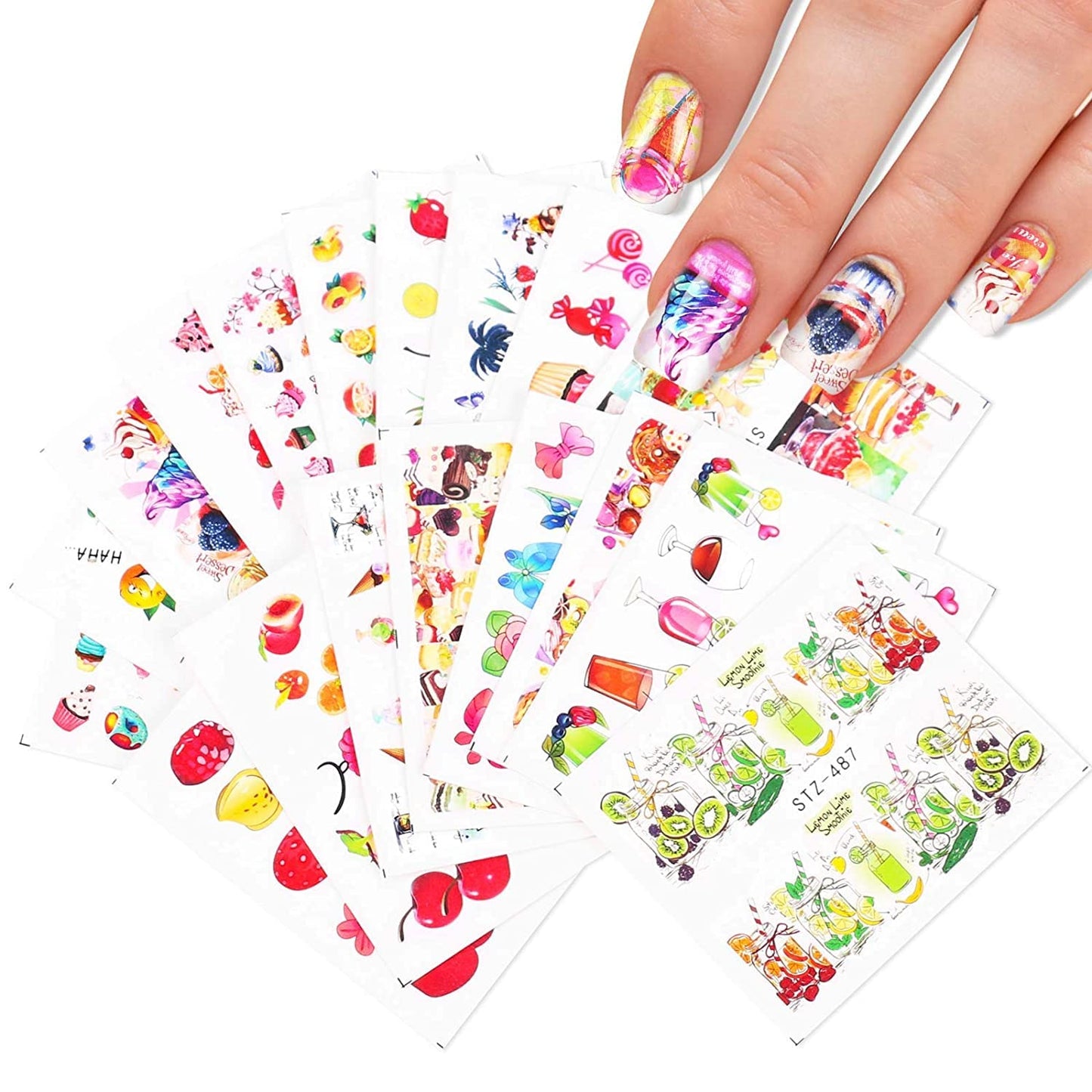 S.A.V.I 18 Sheets of DIY Nail Art Water Transfer Decals Ice-Cream Cupcake Fruit Different Patterns Mix Designs Nail Tattoo Stickers