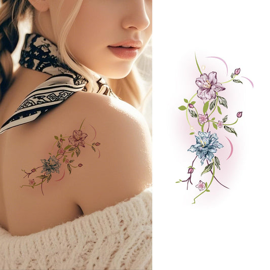 S.A.V.I Floral Temporary Tattoo Sticker for Women & Girls | 1 Pc Safe Waterproof & Non-Toxic Body-Art Decal – Easy Apply & Remove – Colorful Flower Design for Arm, Hand & Shoulder | 12 × 7.6 cm (49)