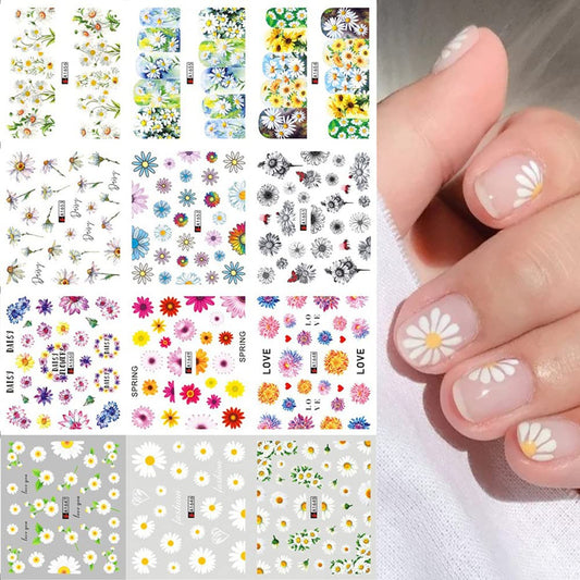 S.A.V.I 12 Sheets Colorful Daisy Flower, Water Transfer Nail Sticker, Decals DIY for Manicure