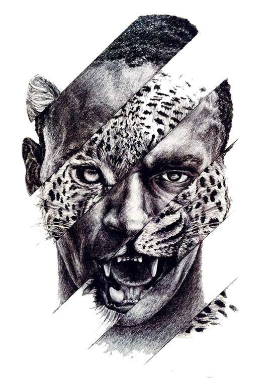S.A.V.I 3D Temporary Tattoo Roaring Human Cheetah Face Design Size 21 x 15 cm
