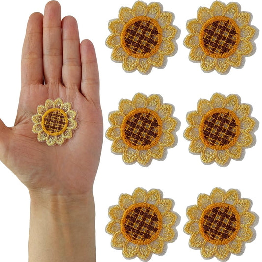 S.A.V.I Non-Adhesive Sunflower Sew-on Embroidered Appliqué Patch Pack of 6, Lightweight 0.4g, Perfect for DIY Embroidery on Clothes, Hats, Bags, Jackets, Craft Projects, Sweater, Jeans (Yellow)