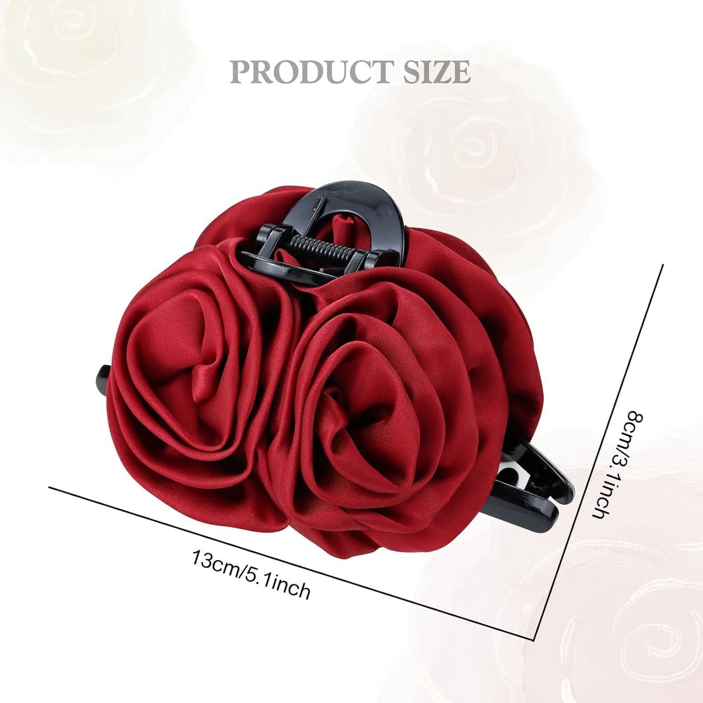 S.A.V.I Red Rose Hair Claw Clip for Women & Girls | Elegant Fabric Flower Design | Strong Grip Clutcher with Metal Spring | Stylish Hair Accessory for Daily, Wedding & Party (5.1 Inch)
