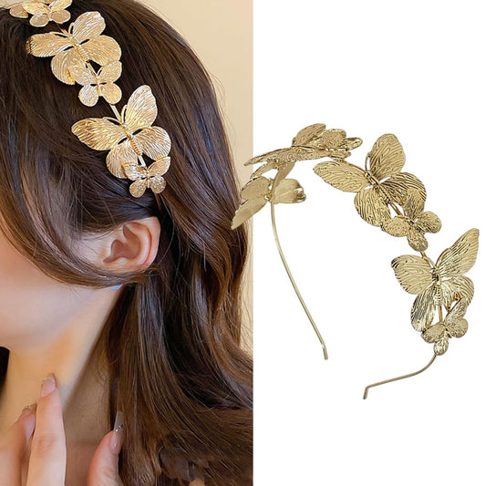 S.A.V.I Golden Butterfly Hairband for Women & Girls | Elegant Metal Headband | Lightweight Adjustable Floral Design | Party, Wedding, Festive & Stylish Hair Accessory – 14.5cm (Gold, Onesize)