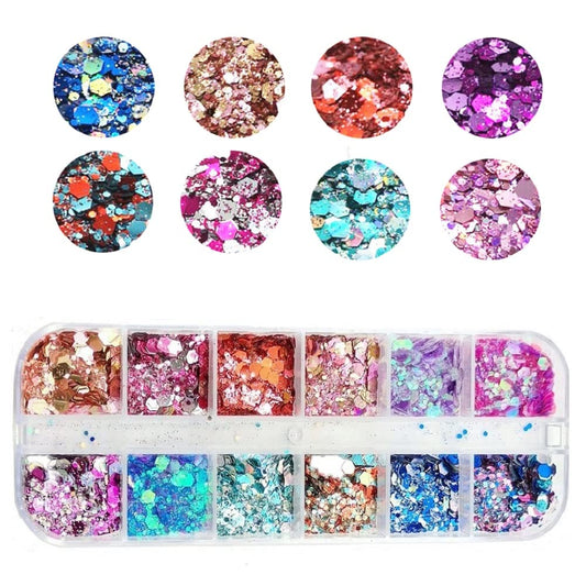 S.A.V.I 12 Grids Colors Chameleon Laser Hexagon Glitter Sequins Nail Art