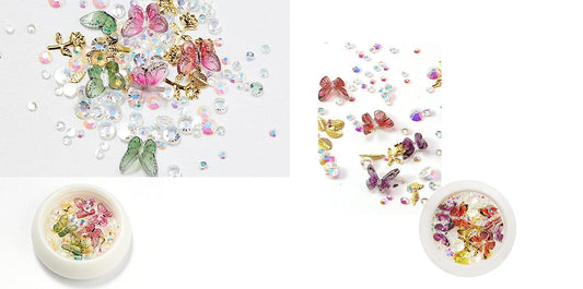 S.A.V.I 2 PCS. Nail Art Butterfly Decorations Jars Multicolor DIY Nail Art Accessories For Manicure