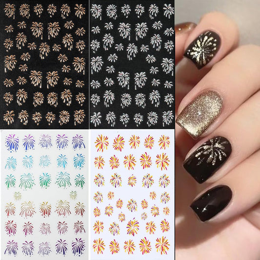 S.A.V.I 4 Pcs 3D Laser Fireworks Nail Stickers – Colorful Flame Nail Art Stickers, Self-Adhesive  Long-Lasting – Easy to Apply  Remove – Salon Quality DIY Decoration for All Occasions