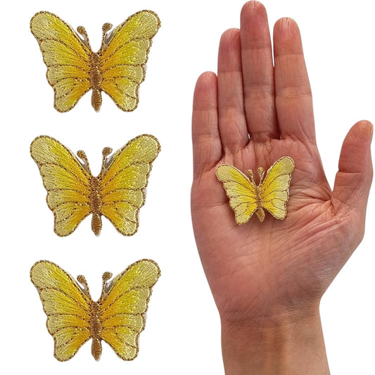 S.A.V.I 3PCS 3D Butterfly Embroidered Patch – Yellow, Iron-On  Pre-Glued Applique for DIY T-Shirts, Jeans, Jackets, Backpacks, Fabric Décor | Easy to Apply Sewing Patch (1.5 x 1.1 in) (Yellow)
