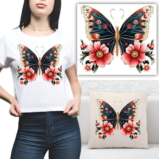 S.A.V.I Colorful Butterfly  Floral Iron-On Patch, 8x8.5 Inch, for T-Shirts, Hoodies, Jeans, Backpacks – Heat Transfer Applique, Washable  Durable DIY Sticker for Custom Clothing, Pillow Décor