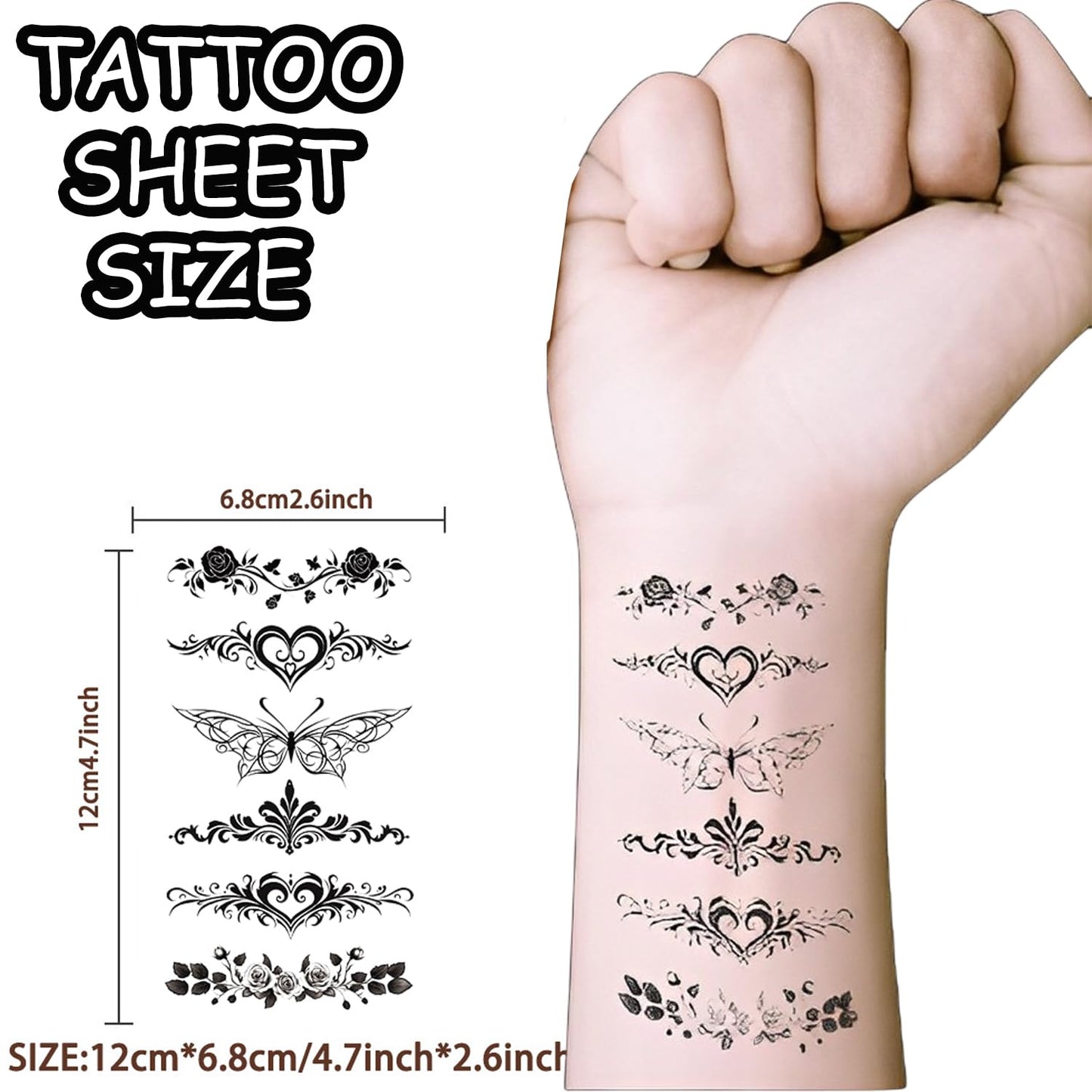 S.A.V.I 10 Sheets Black Butterfly Temporary Tattoos for Women & Girls – Waterproof Body Art Stickers | Long-Lasting, Non-Toxic Tattoo for Wrist, Neck, Back | Easy to Apply & Remove – 12x6.8cm
