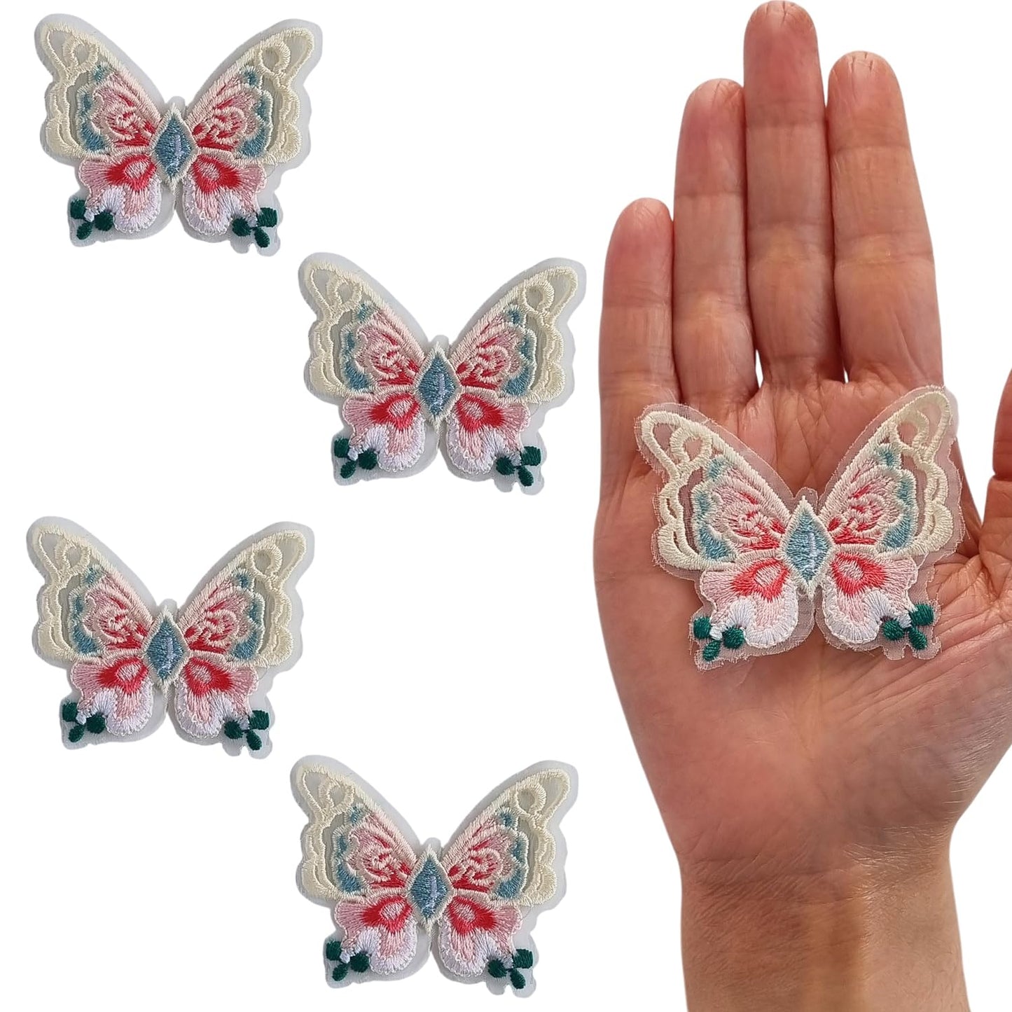 S.A.V.I 4PCs 3D Butterfly Lace Applique Patch – Embroidered Mesh Fabric for DIY Sewing, Saree, Lehenga, Bridal, Blouse, Gown, Craft | 6.5x5cm Sew-On Motif for Ethnic  Western (Multicolor)