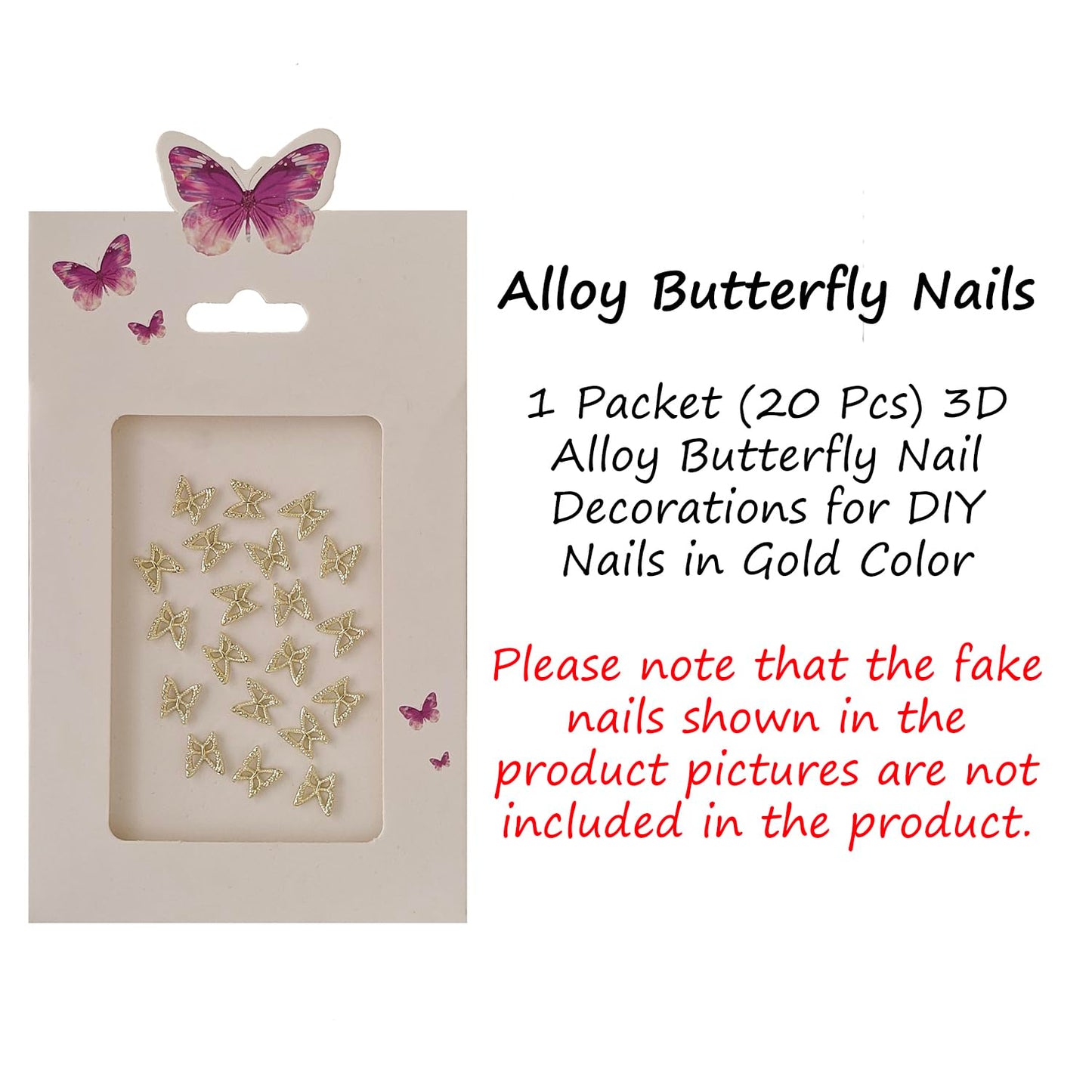 S.A.V.I Gold 3D Butterfly Nail Art Charms – 20 Pcs Alloy Nail Decorations for Women & Girls – 8mm Metallic Nail Accessories for DIY Nail Art, Extensions & Manicure