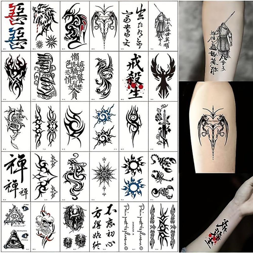 S.A.V.I 30 Pcs Black Tribal Temporary Tattoos for Men & Women – Safe Non-Toxic Waterproof Body Art, 9.7x5.7cm, Long-Lasting Stylish Designs for Arms, Legs, Back, Neck – Easy to Apply & Remove (06)