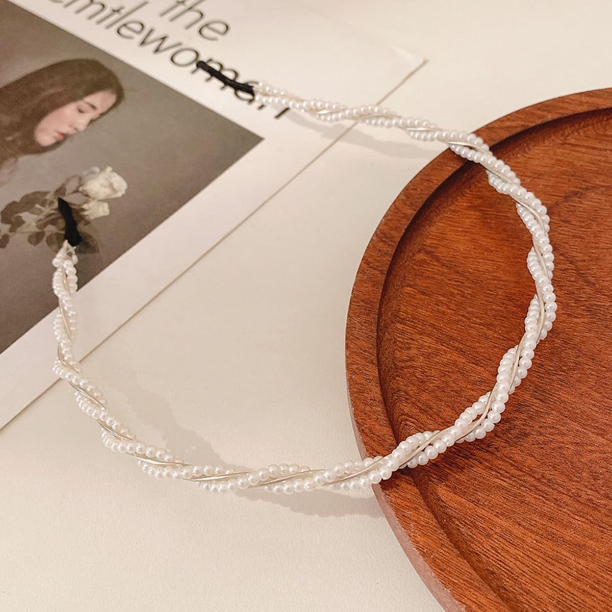 S.A.V.I Women’s Pearl Beaded Hairband | White Twisted Design, 12x14 cm Lightweight Headband | Elegant Faux Pearl Hair Accessory for Parties, Weddings & Daily