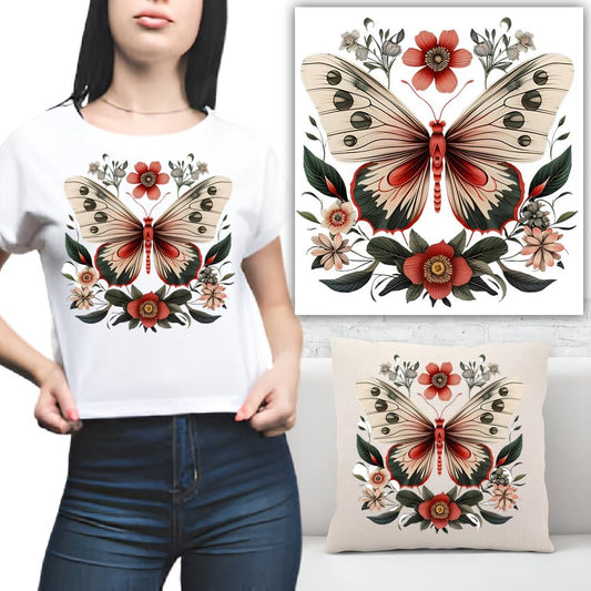 S.A.V.I Butterfly  Flower Iron-On Applique Patch | Large 8x8.6 inch Heat Transfer Sticker for DIY T-Shirts, Hoodies, Jeans, Backpacks | Washable, Durable Design for Custom Clothing  Accessories