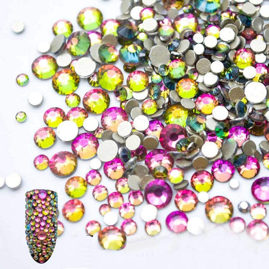 S.A.V.I 5g/Pack AB Glass Flame Rhinestones Shiny Gems Manicure Accessories Flatback Mixed Sizes for Nail Art