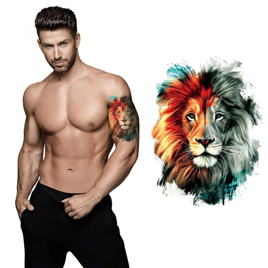 S.A.V.I Temporary Tattoos Waterproof - Dual Color Lion Artistic Face Design for Men and Women