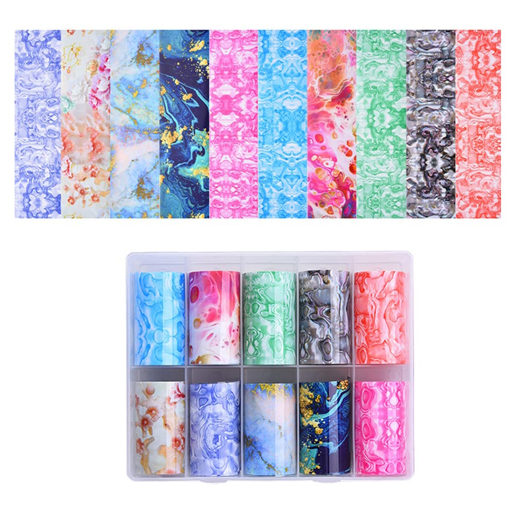 S.A.V.I 10 Rolls Nail Foil Marble Pattern Transfer Sticker Holographic DIY Nail Decoration, 4x100CM Each roll