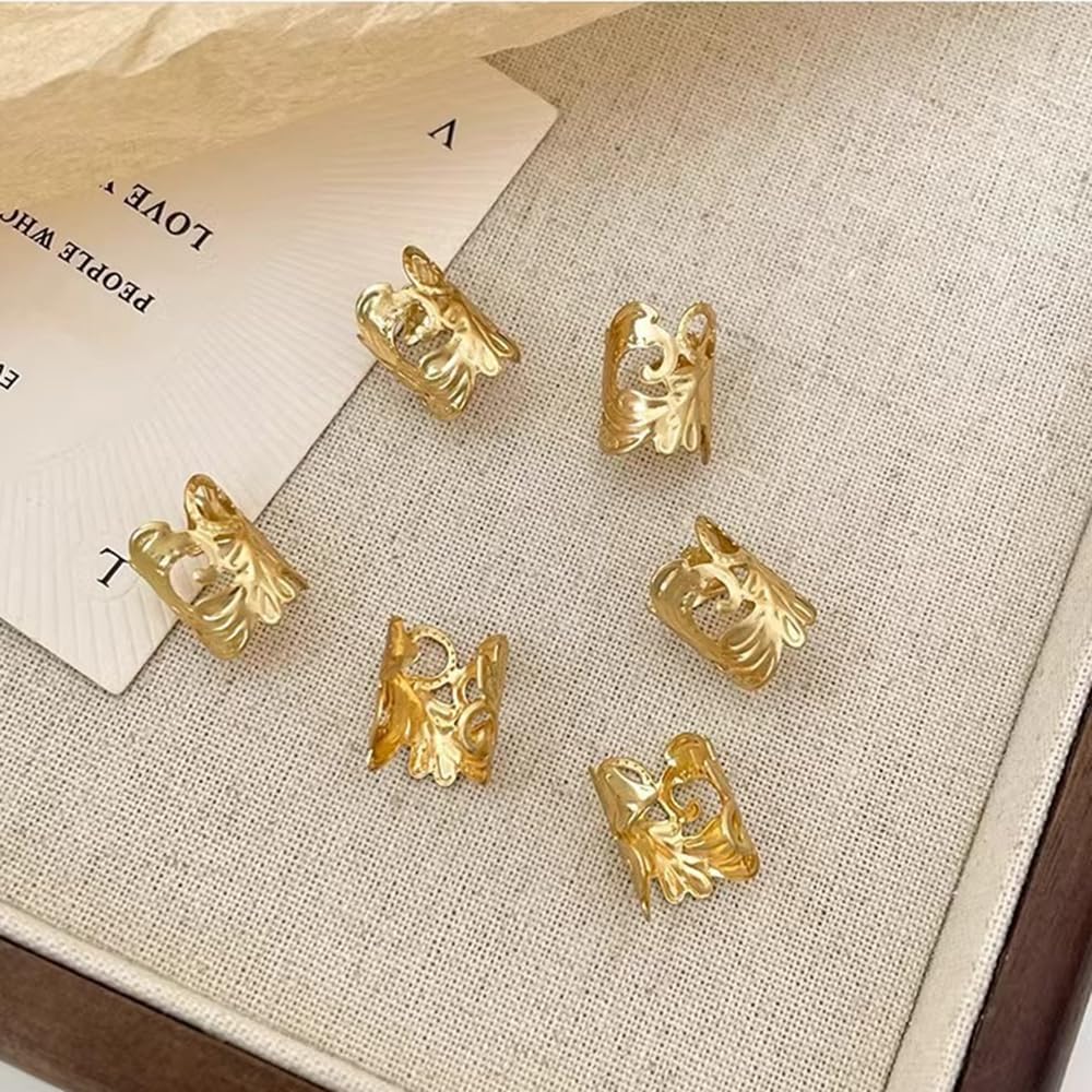 S.A.V.I 6 Pcs Gold Plated Hair Ring Clips for Women | 16x12mm Leaf Design Metal Cuffs for Braids, Dreadlocks & Party Hairstyles | Stylish Hair Accessories for Girls & Women