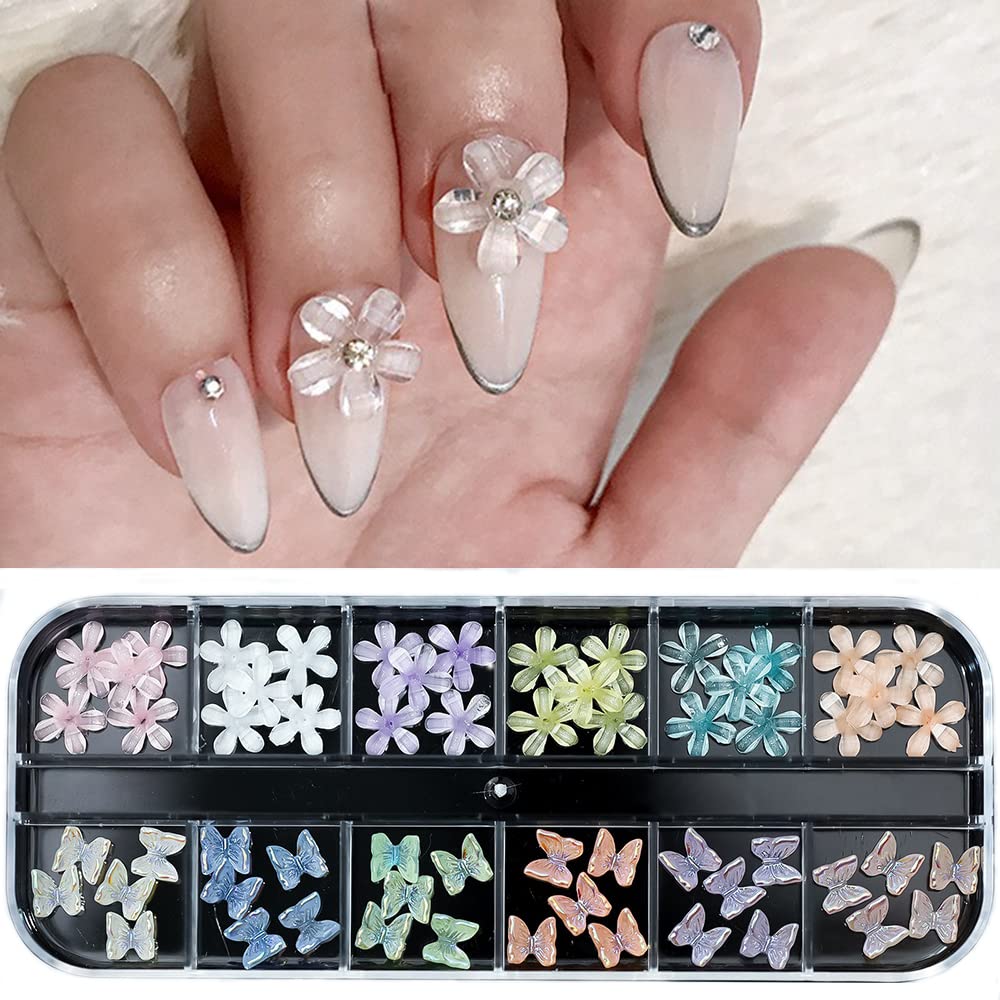 S.A.V.I 12 Grids, 3D Flowers Butterfly, Fashion Multicolor Nail Decoration Kit