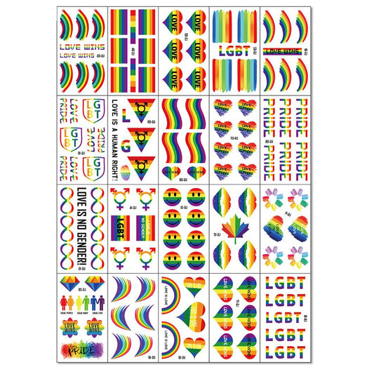 S.A.V.I 20 Sheets Rainbow LGBT Temporary Tattoos Stickers, Pride Day, Body Art Temporary Tattoos for Men Women Face Body Arm Waist Decoration Waterproof Stickers for Party Parade Wedding Size 10.5x6CM
