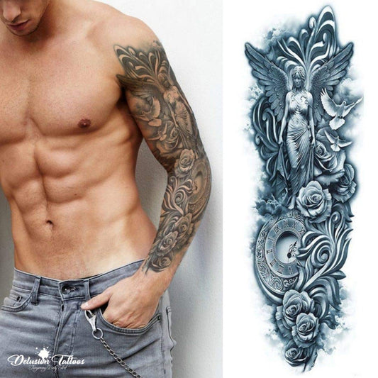 S.A.V.I Temporary Tattoo For Girls Men Women Full Arm Hand 3D Sticker Size 48x17CM
