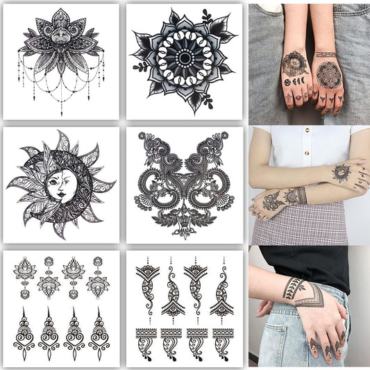 S.A.V.I 6 Sheet Black Heena Style Temporary Tattoo for Women & Girls | Waterproof Mehndi Body Art Stickers | Safe Non-Toxic | Indian Intricate Designs for Hands, Arms, Fingers (8x7.5 cm) (5)