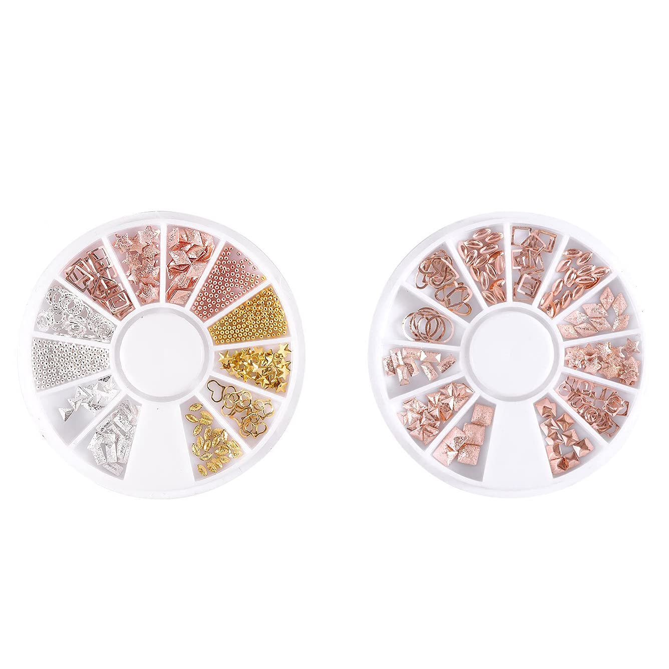 S.A.V.I (2 PCS.) 3D Nail Art DIY Manicure Caviar Beads Mix Geometrical Shapes Decoration Disc Wheel Alloy Golden Silver