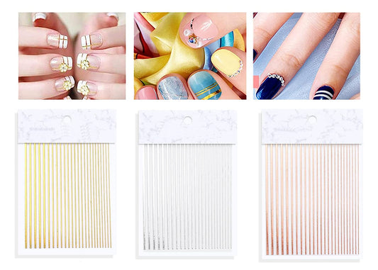 S.A.V.I 3 Sheets 3D Nail Art Tip Decoration DIY Gold Metal Self-Adhesive Wave Line Stickers Stripes for Manicure