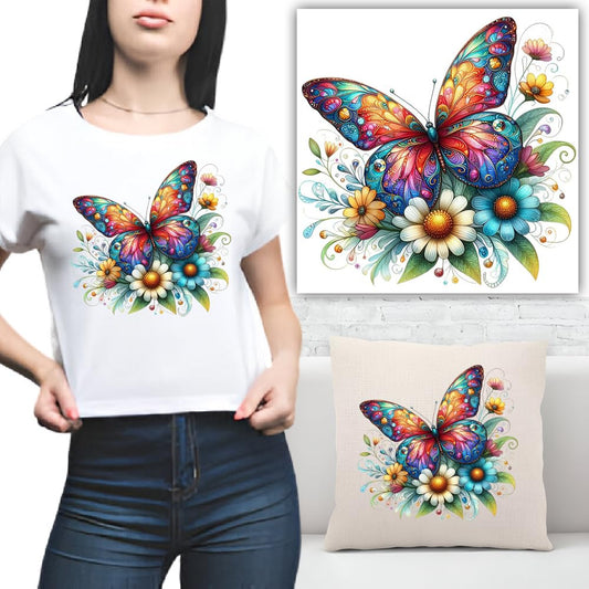 S.A.V.I Vibrant Butterfly Iron-On Patch | Heat Transfer Sticker for DIY T-Shirts, Hoodies, Denim  Backpacks | 8.5x7 Inch Washable Applique | Easy to Apply, Multi-Use Clothing Decor