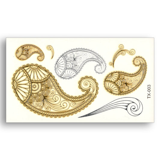 S.A.V.I 3D Temporary Tattoo Golden And Silver Metallic Sticker Design Size 10.5x6CM - 1PC. (3), Gold, 4 g