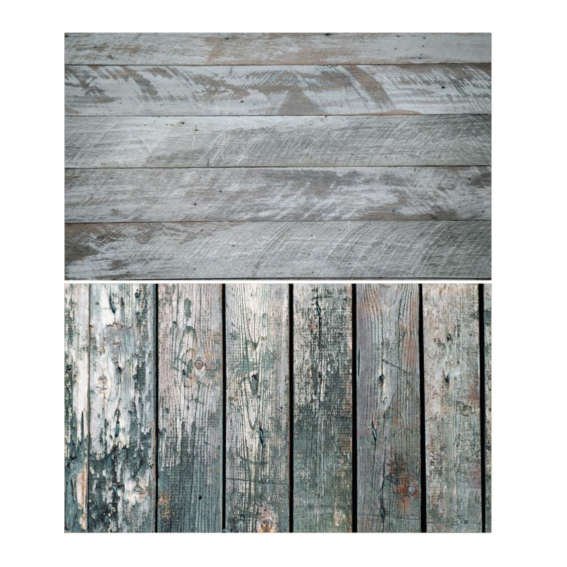 SAVIAURA 1 Sheet 2 in 1 Photography Backdrop 3D Flat Lay Tabletop Double-Sided 34x21 Photo Background PVC Wrinkle-Free for Small Products Food, Cosmetics Shoot (#12-Grey Old Wood Planks Pattern)