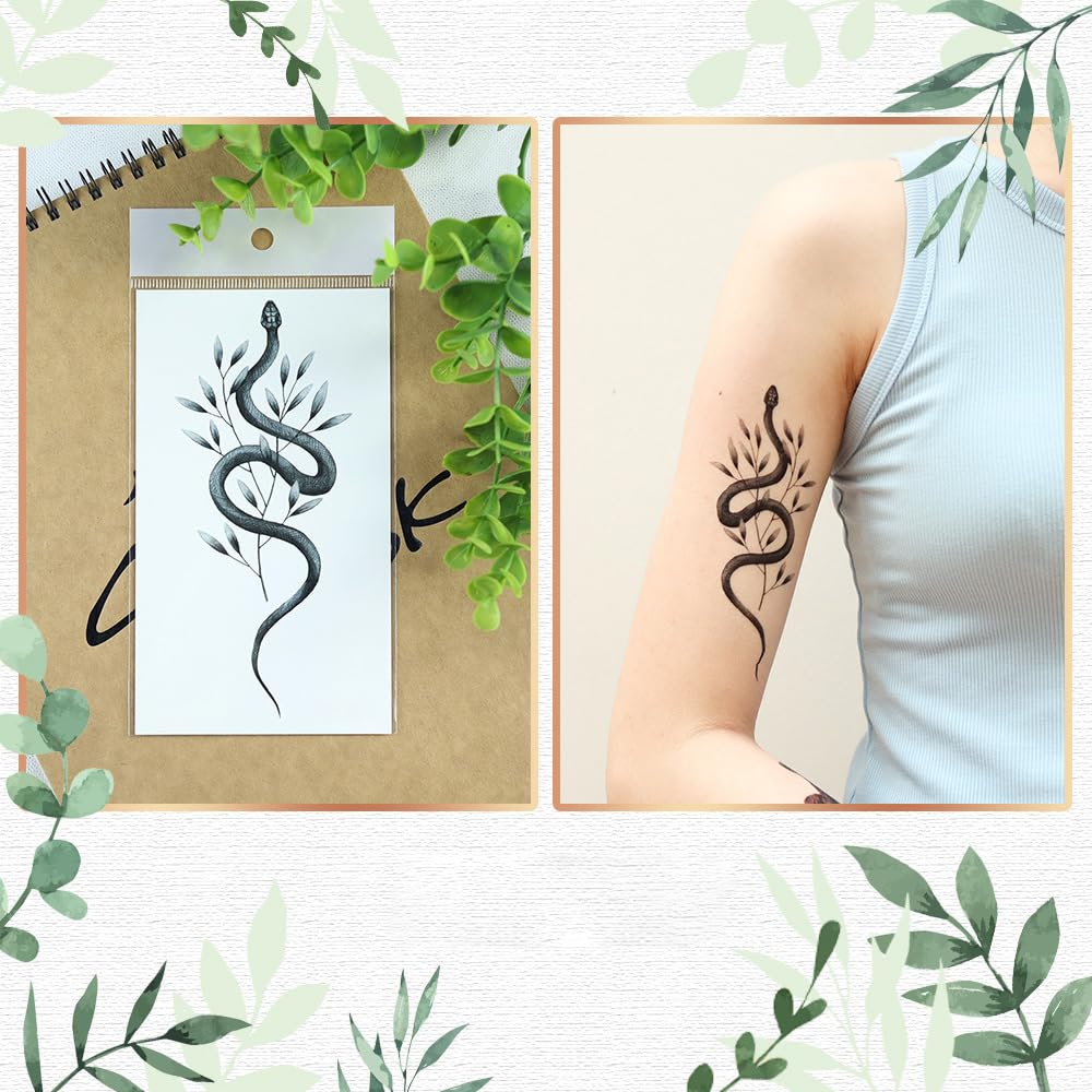 S.A.V.I 3 Pcs Snake Temporary Tattoo for Women & Men – 16x9 cm Safe Non-Toxic Waterproof Black Arm Stickers – Realistic & Aesthetic Body Art for Parties, Photoshoots, Festivals (03)