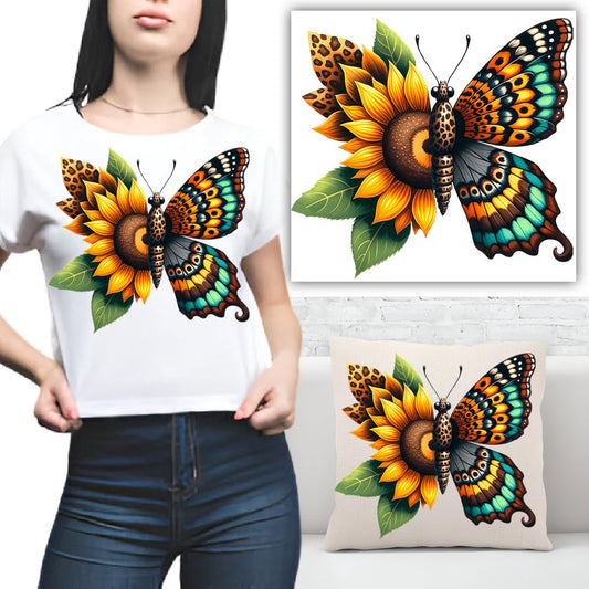 S.A.V.I Butterfly Sunflower Heat Transfer Sticker 8.5x7 Inch | Washable DIY Iron-On Applique Patch for T-Shirts, Hoodies, Jeans, Backpacks, Pillows | Vibrant Multicolor | Durable  Easy to Apply
