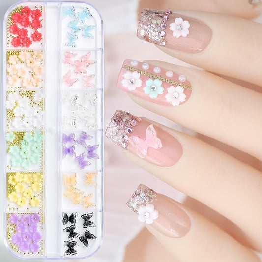 S.A.V.I 3D Nail Art Kit - 12 Grids Butterfly  Flowers Metal Balls - DIY Manicure